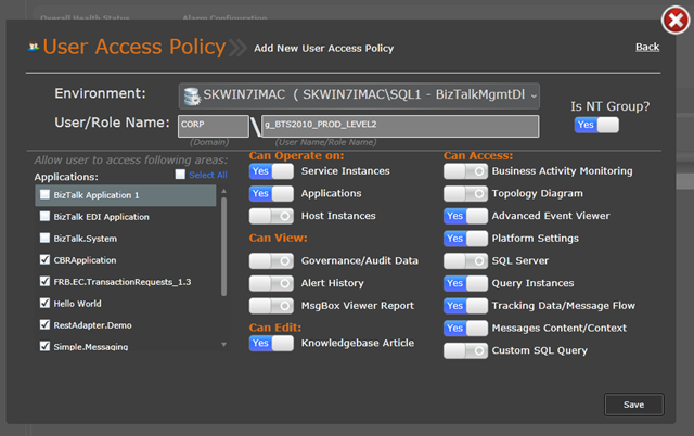 user access for production application