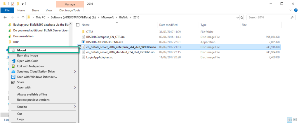 Additional licenses needed for BizTalk components on separate servers - Mount the BizTalk Server ISO
