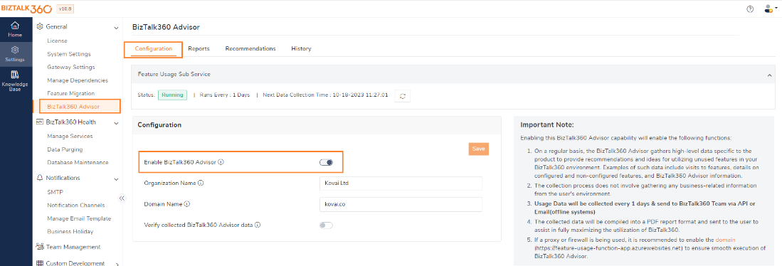 How BizTalk360 Advisor recommends utilizing the features to full extend?-1