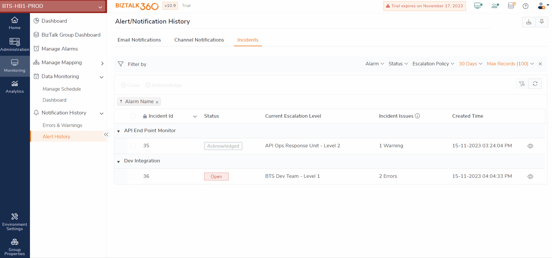 Incident management with BizTalk360