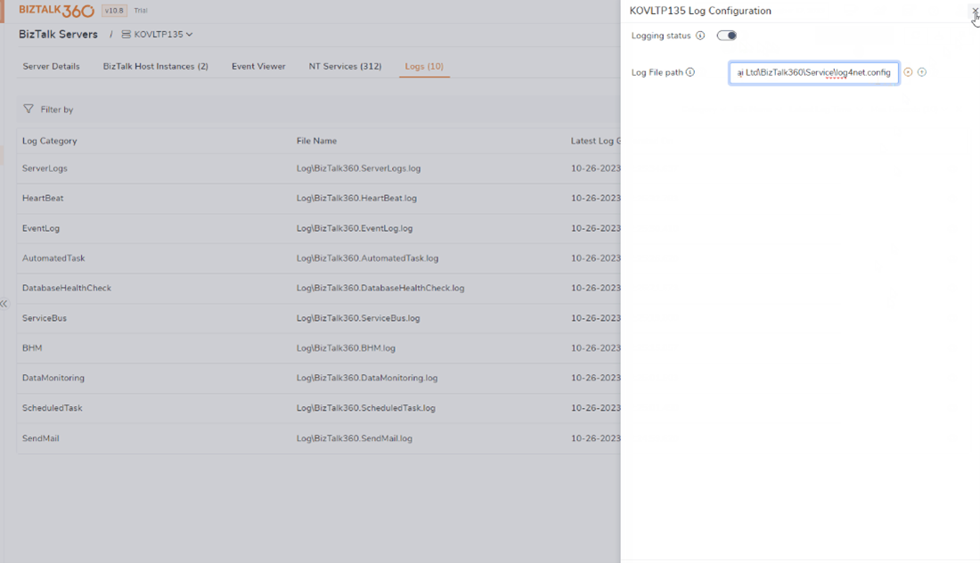 Enabling BizTalk Log Configuration